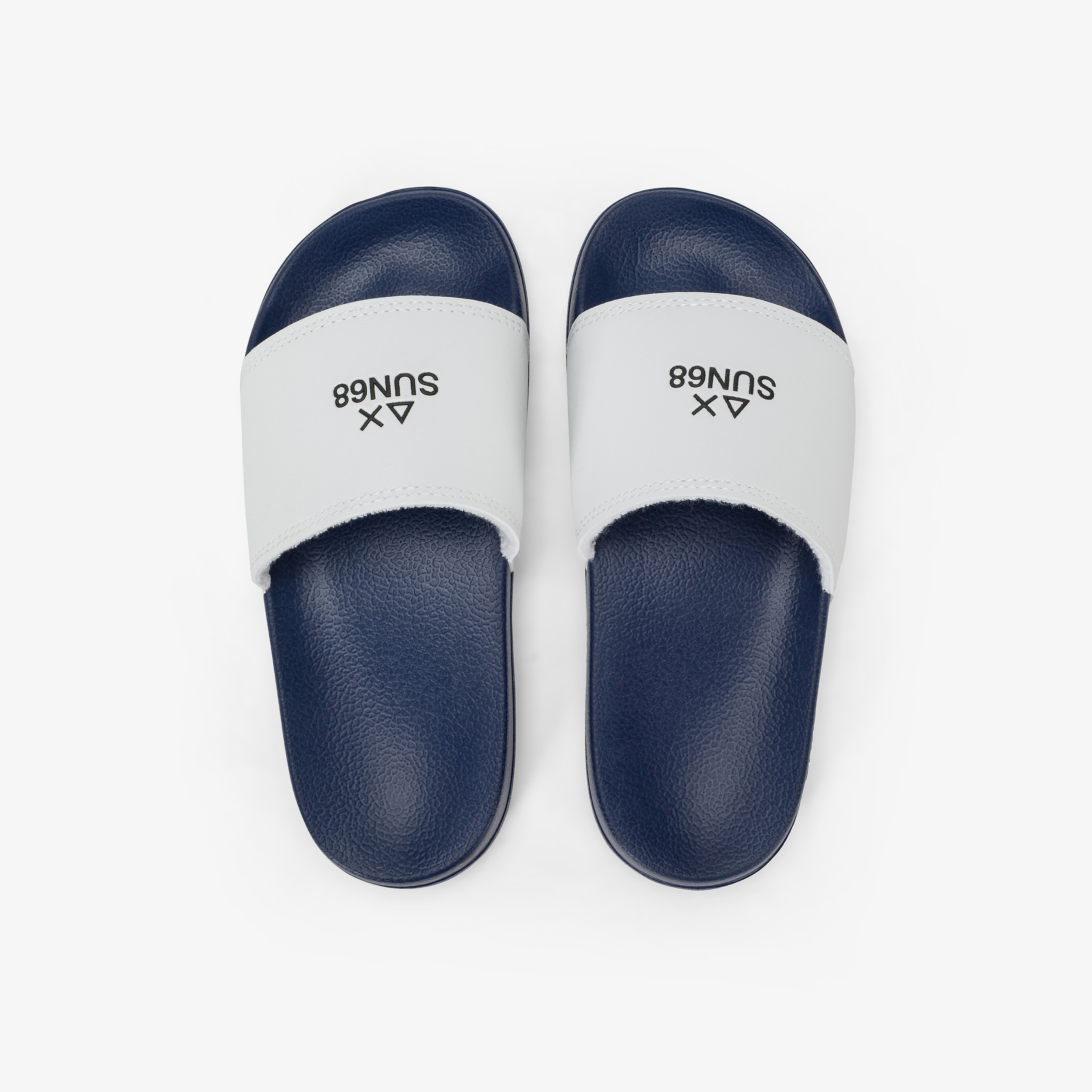 Navy blue/white PU slides