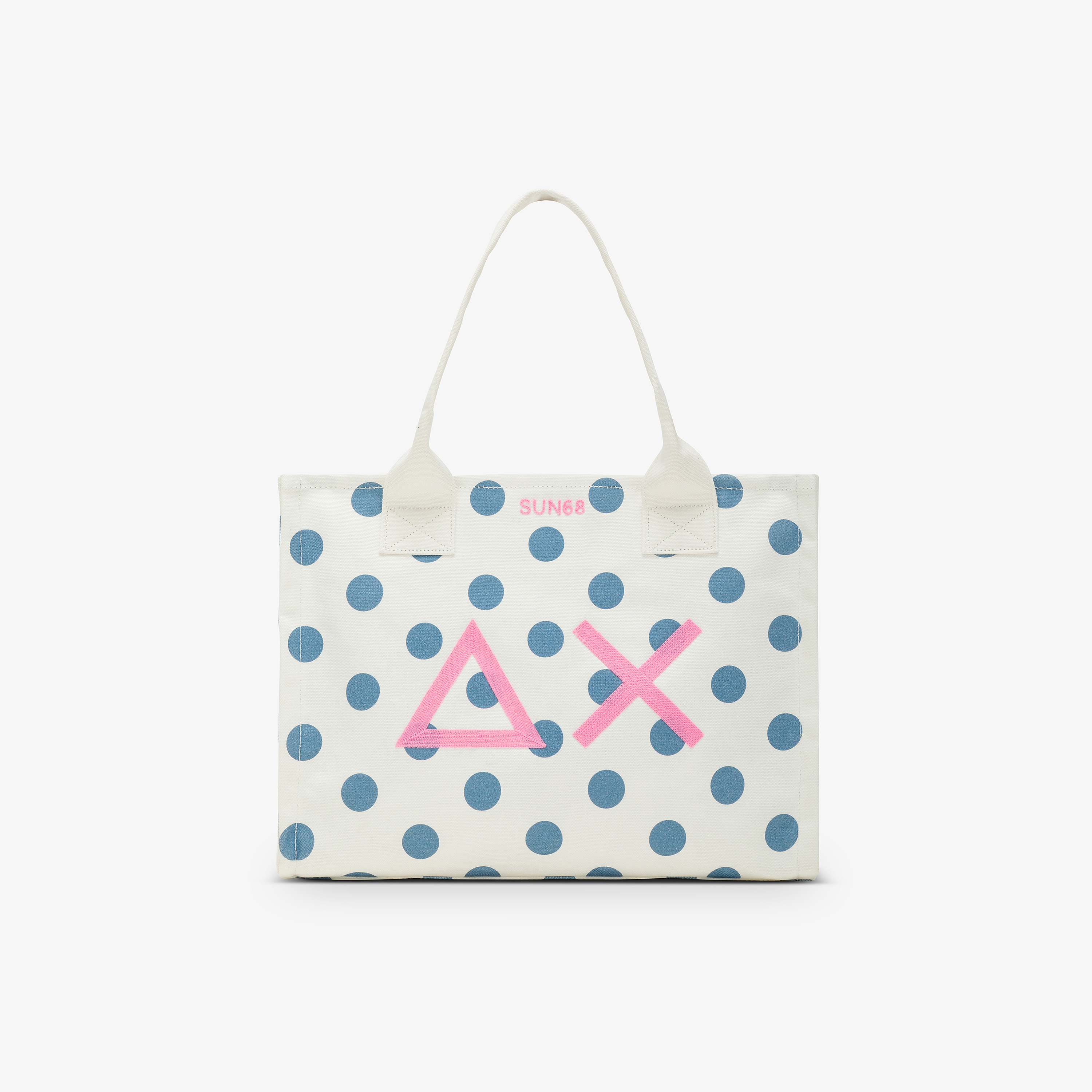 Borsa mare in canvas di cotone a pois bianco panna e avio scuro
