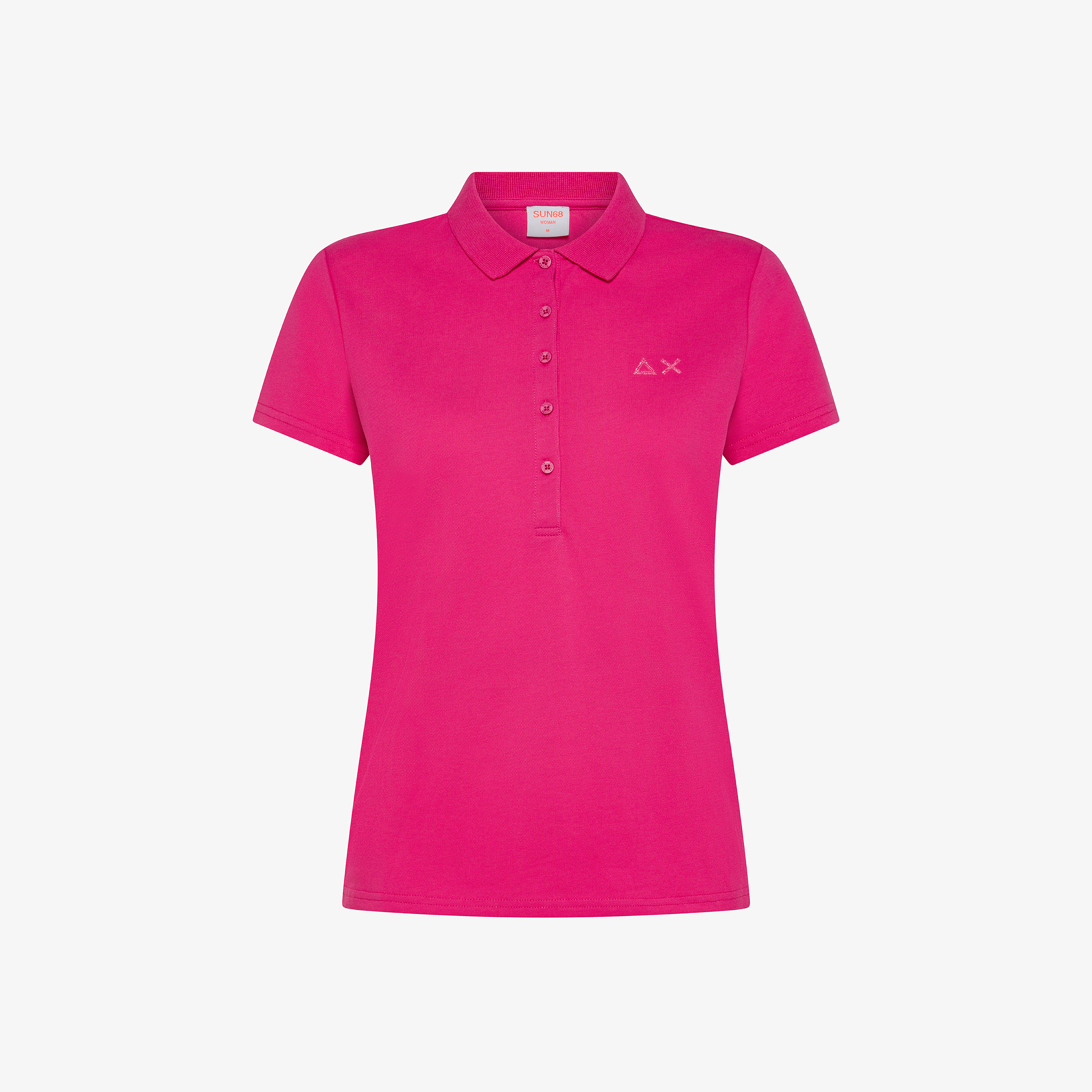 Fuchsia cotton piqué polo shirt with rhinestone logo