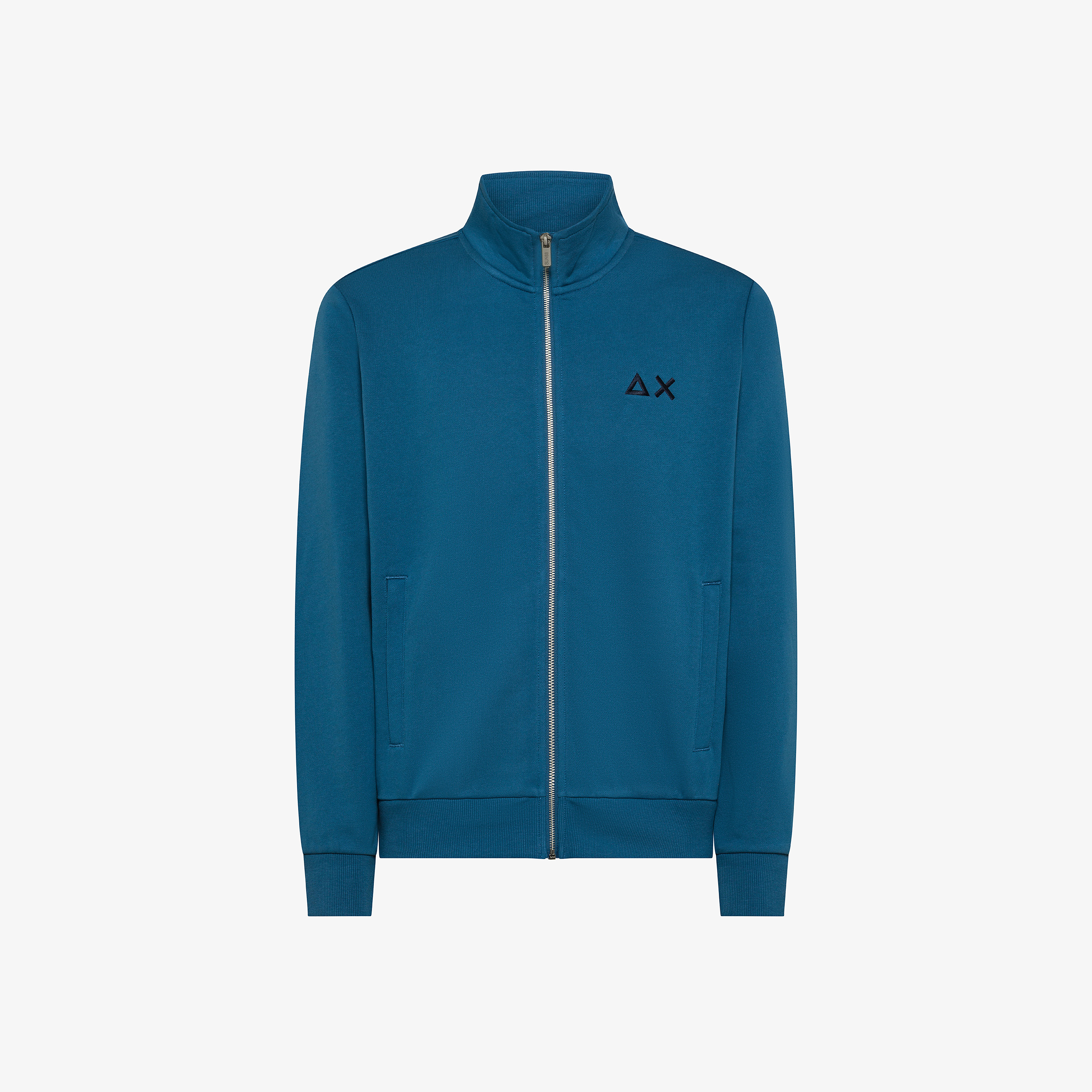 Felpa in cotone con zip e logo avio scuro