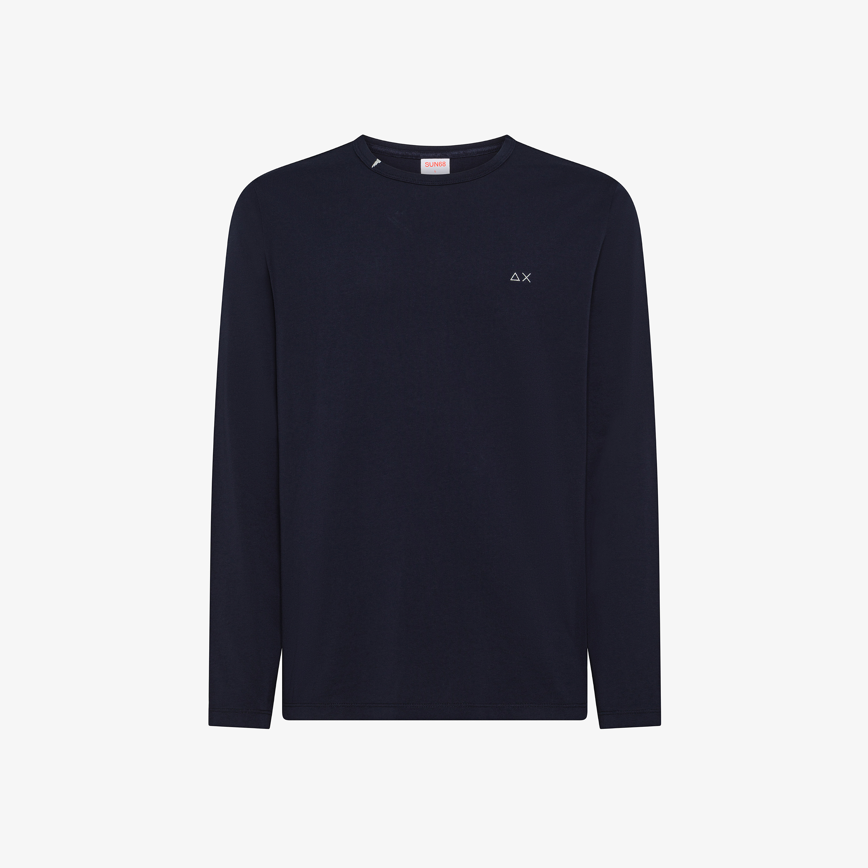 Navy blue crew-neck t-shirt with long sleeves