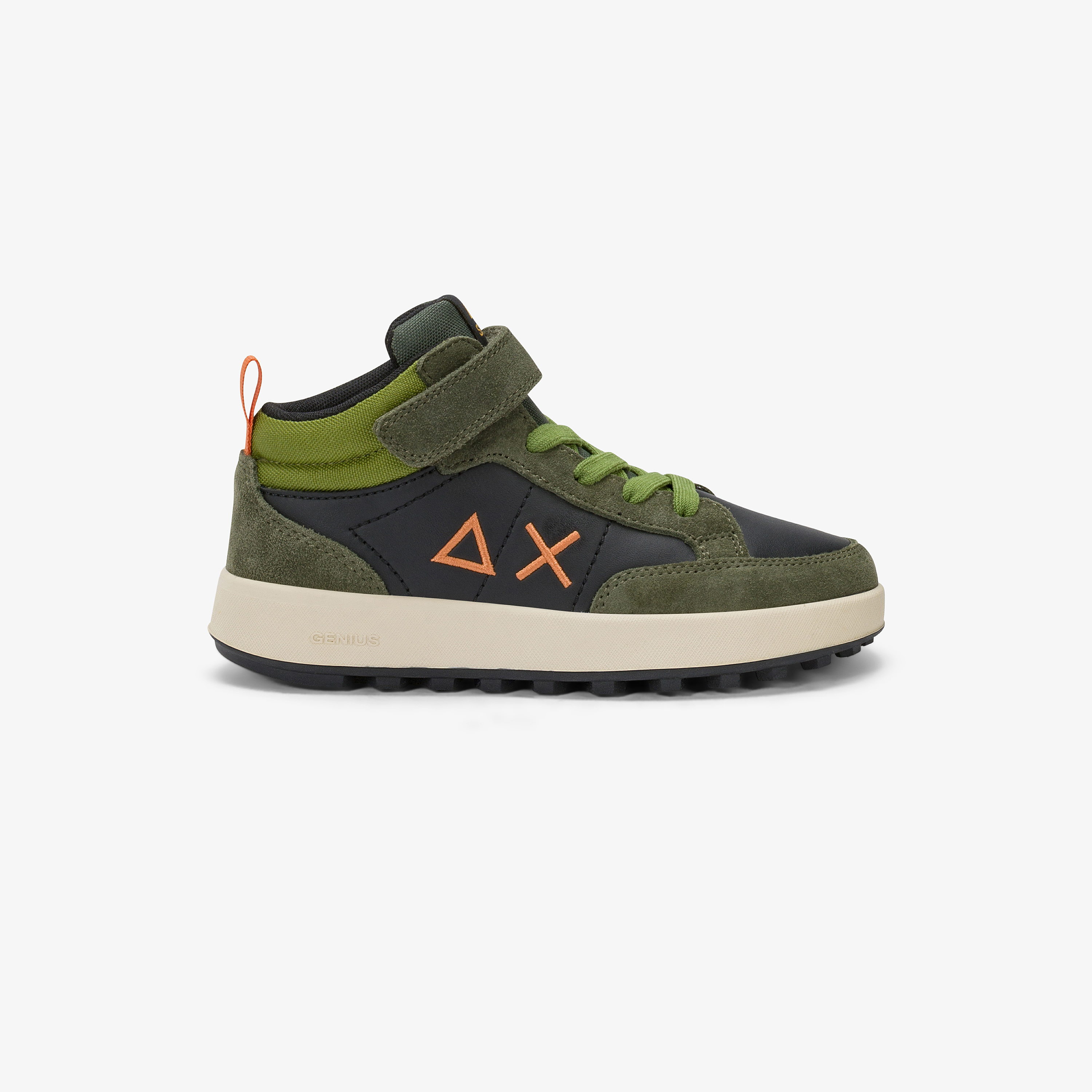 Sneaker Kid Boy's Genius Mid con cinturino e lacci militare scuro
