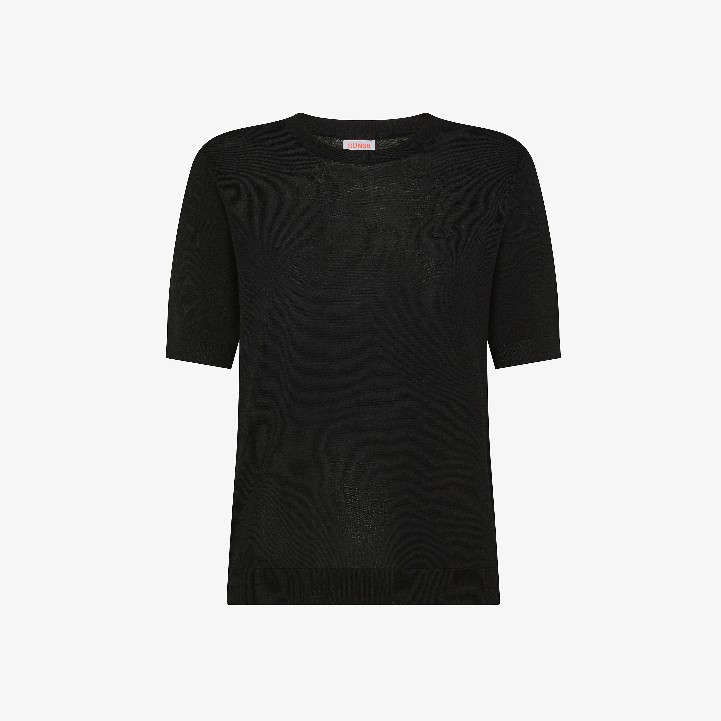Black knitted T-shirt with embroidered logo