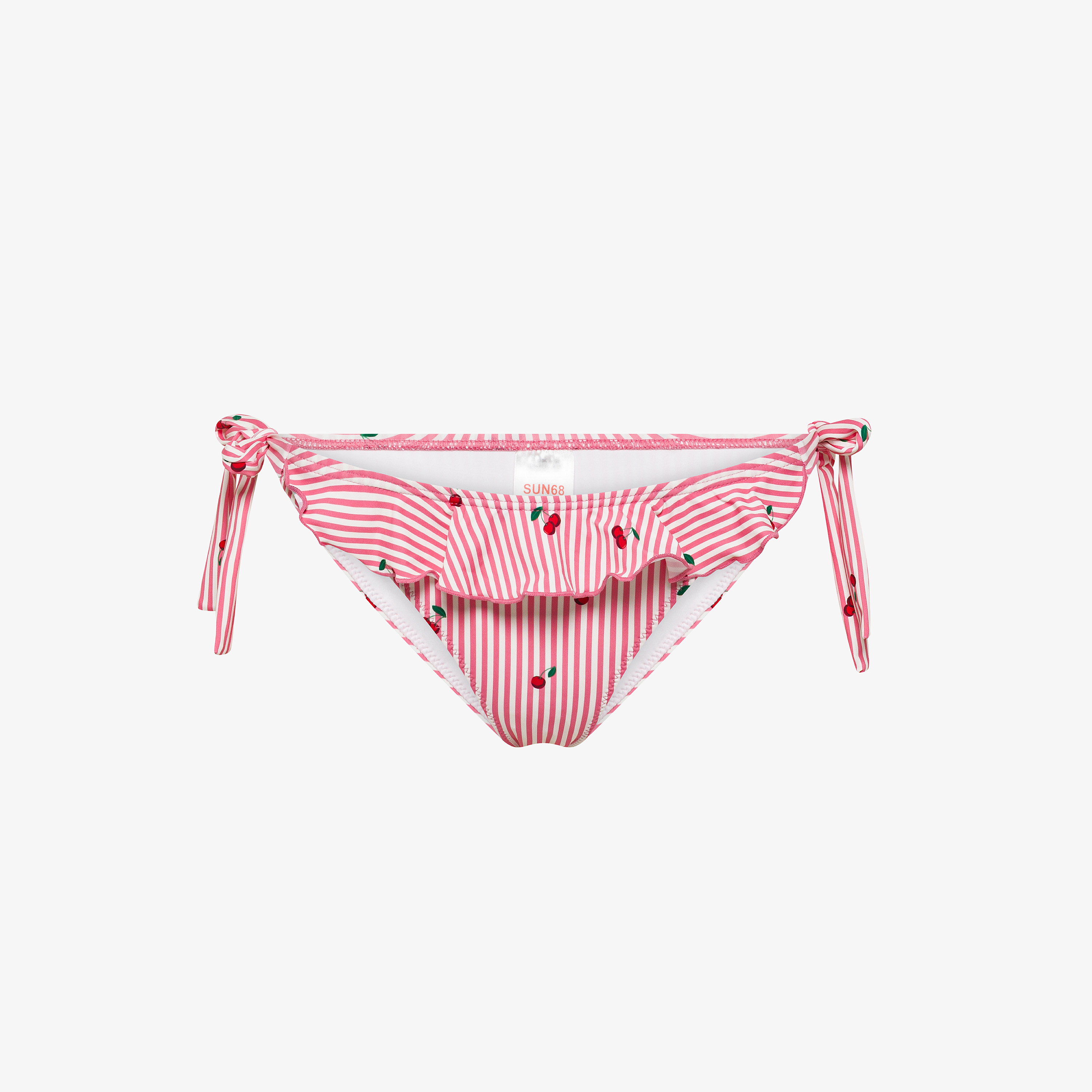 Slip mare con stampa e rouches bianco panna/fucsia