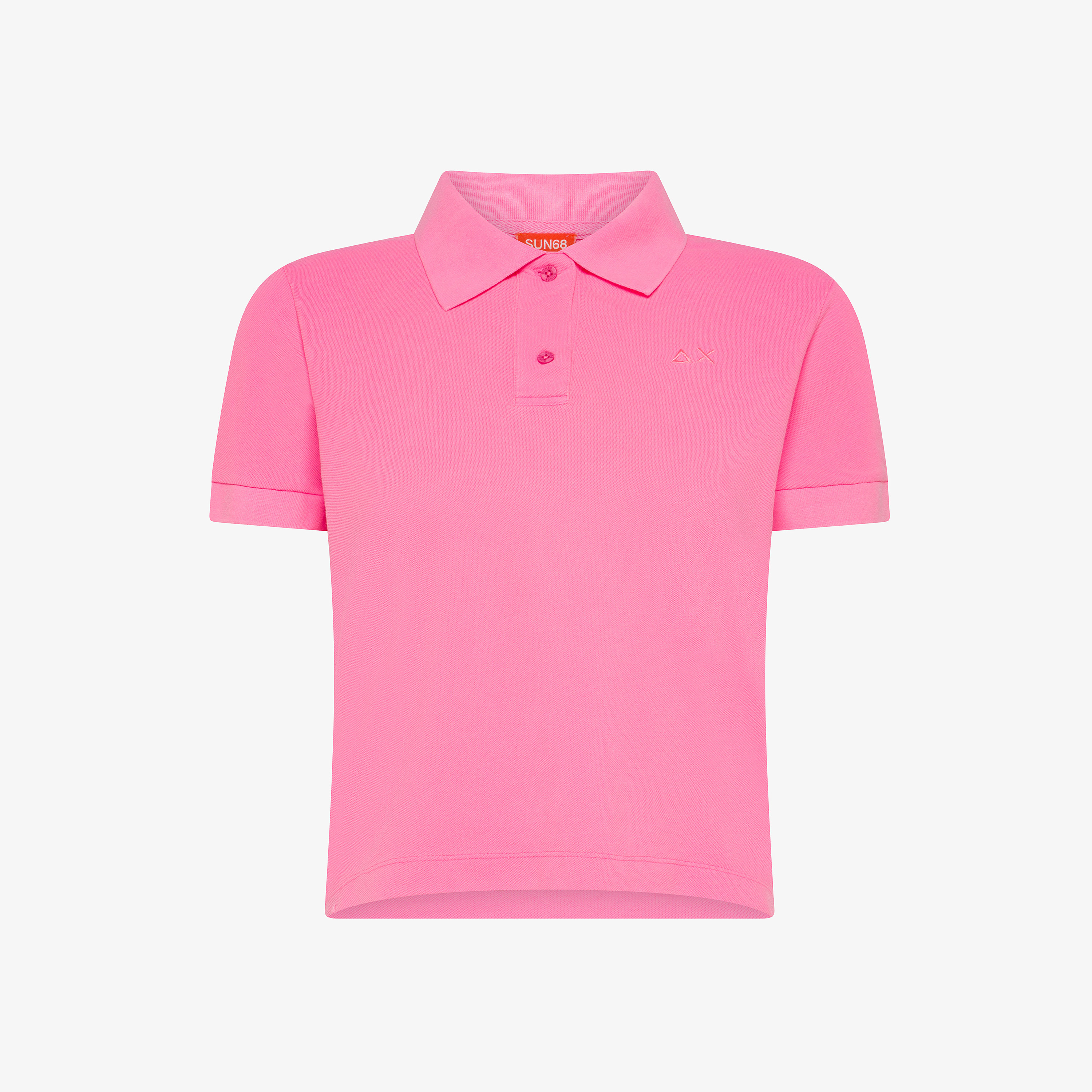 Polo cropped in cotone fucsia fluo