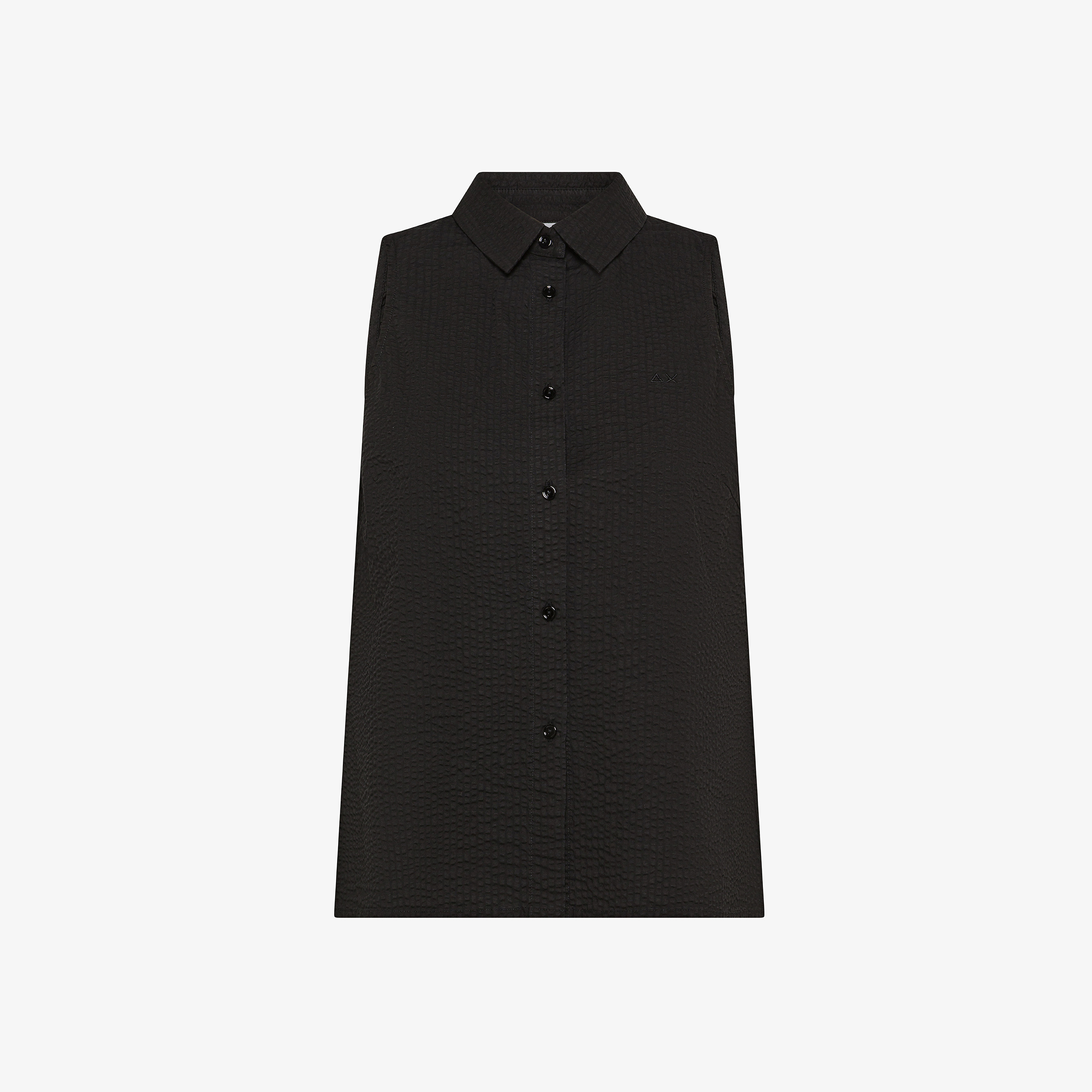 Top in cotone seersucker nero