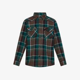 Dark green/military green checked cotton flannel shirt