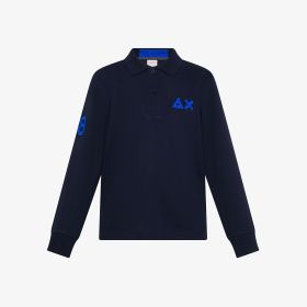Polo in piquet di cotone con logo fluo navy blue