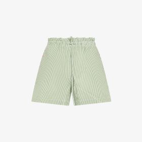 Off white/dark green striped cotton blend shorts
