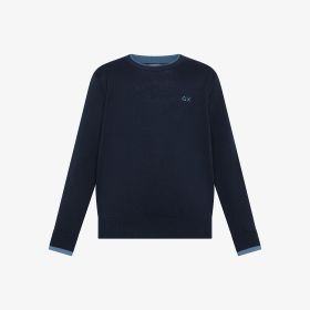 Maglia girocollo in cotone blu navy