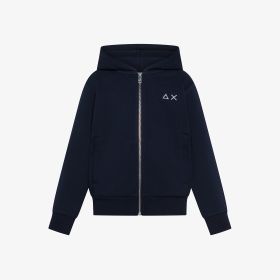 Felpa in cotone con cappuccio e zip navy blue