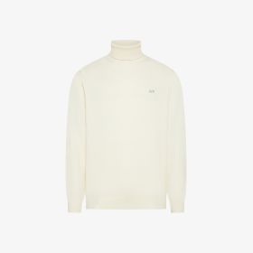 Maglia dolcevita in cotone e lana bianco panna