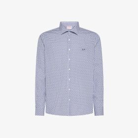White/royal blue printed cotton shirt