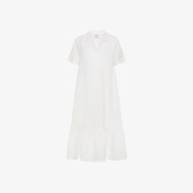 Off white linen blend midi dress