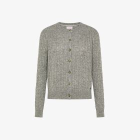 Light grey cable-knit wool and cashmere cardigan