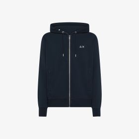 Felpa in cotone con cappuccio e zip blu navy