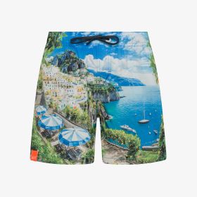 Royal blue/garden green printed beach shorts