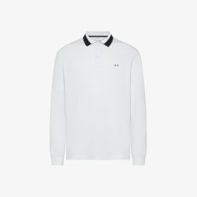 Polo in piquet con maniche lunghe bianco