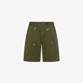 Dark green cotton Bermuda shorts with embroidery
