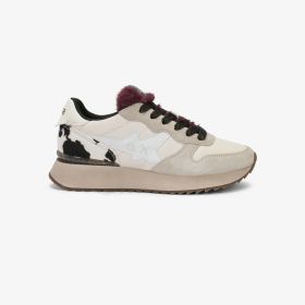 Sneaker Stargirl Animalier in nylon e suede bianco panna