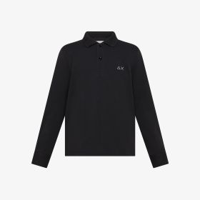 Polo in piquet di cotone con patch nero