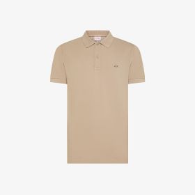 Polo in cotone grigio stone con dettagli a contrasto