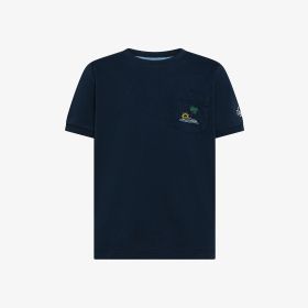 T-shirt in jersey di cotone con ricamo blu navy