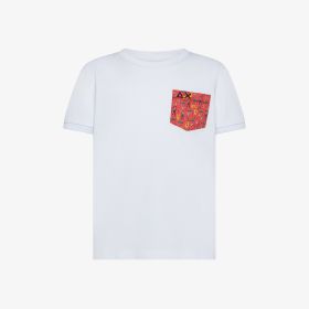 T-shirt in jersey di cotone con taschino bianco/rosso fuoco