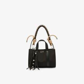 Mini shopping bag in tela di cotone nero