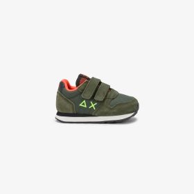 Sneaker Boy's Tom Fluo in nylon e suede verde militare scuro