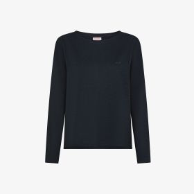 Navy blue cotton jersey boat neckline T-shirt