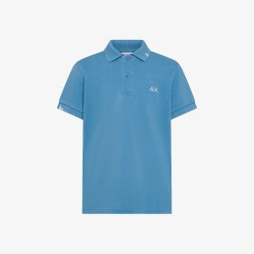 Avio blue cotton piqué polo shirt