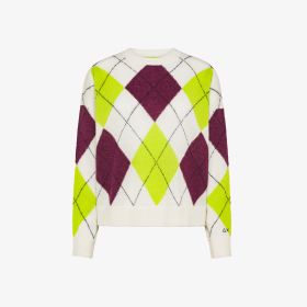 Maglia a rombi in misto lana bianco panna