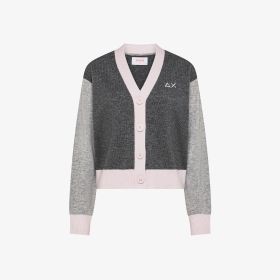 Dark grey colour-block wool and cashmere cardigan