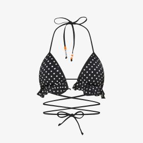 Bikini mare a pois con rouches nero/bianco panna