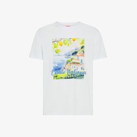 T-shirt in jersey di cotone con stampa bianco/rosso fuoco