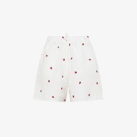 Off white/red embroidered cotton blend shorts
