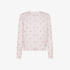 Cardigan a pois in lana e cotone rosa