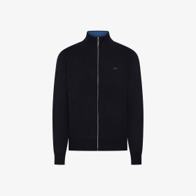 Cardigan in lana e cashmere con zip navy blue