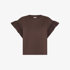 T-shirt in cotone con maniche ad aletta marrone