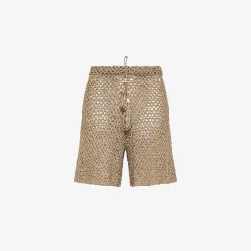 Stone grey cotton crochet knit shorts