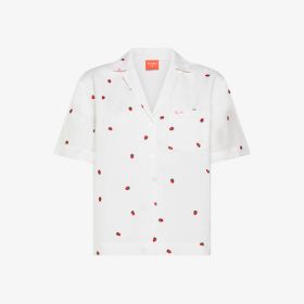 Off white/red embroidered cotton blend shirt