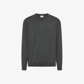 Maglia in cotone e lana con scollo a V grigio scuro