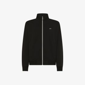 Felpa in piquet di cotone con zip nero