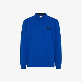 Royal blue cotton piqué polo shirt with fluorescent logo