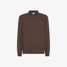 Brown cotton polo with SUN68 logo