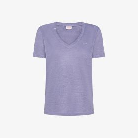 Lilac linen jersey V-neck T-shirt