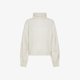 Off white ribbed wool and lurex turtleneck jumper
