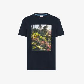 Navy blue printed cotton jersey T-shirt