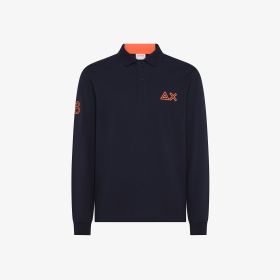 Polo in cotone con logo fluo navy blue